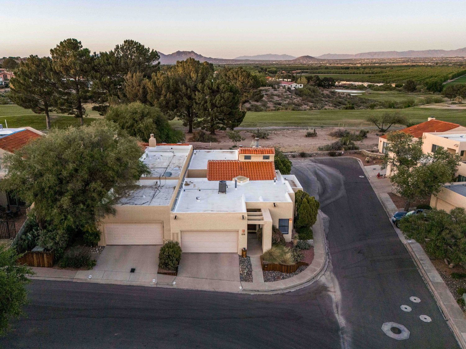 Aerial view over the Picacho Hills golf course toward the valley and mountains