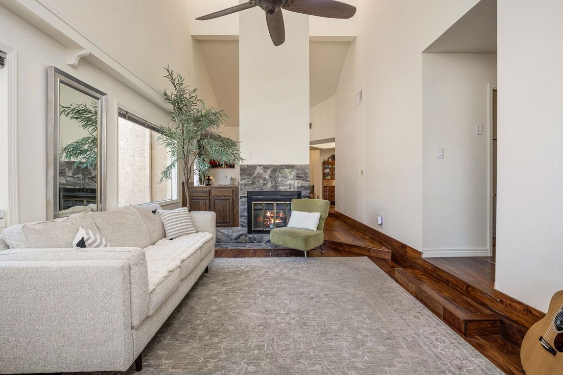 Living room and fireplace