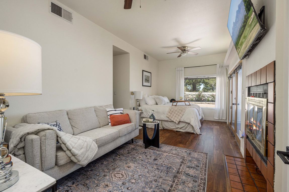Bedroom and fireplace