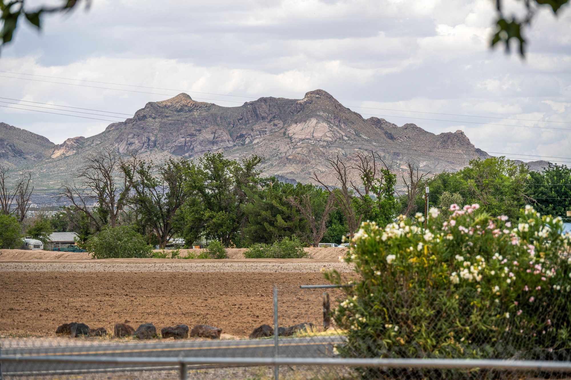 Mountain and farmland view from the property