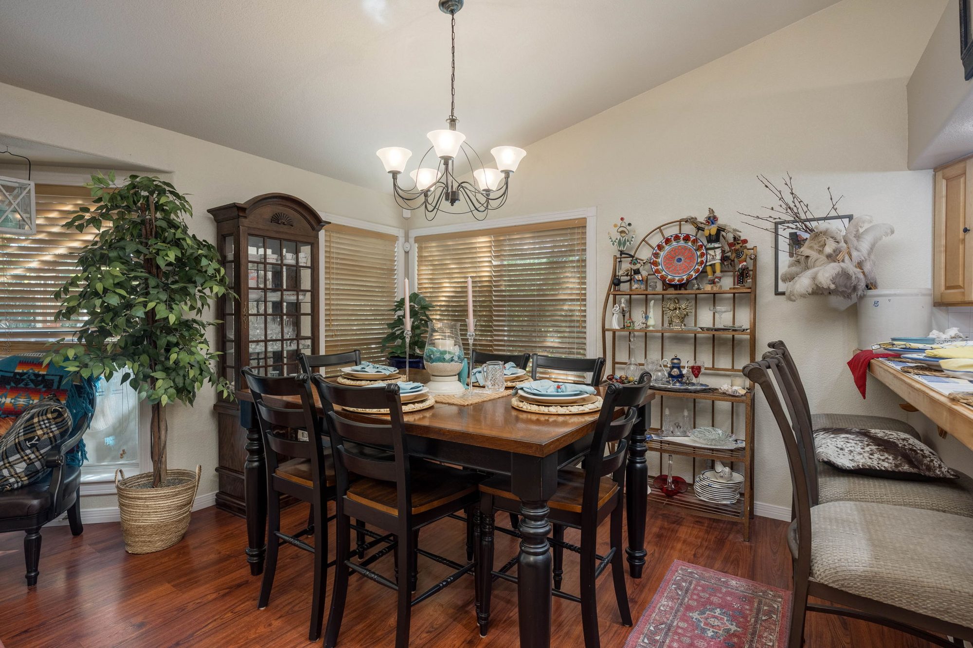 Dining area with chandelier