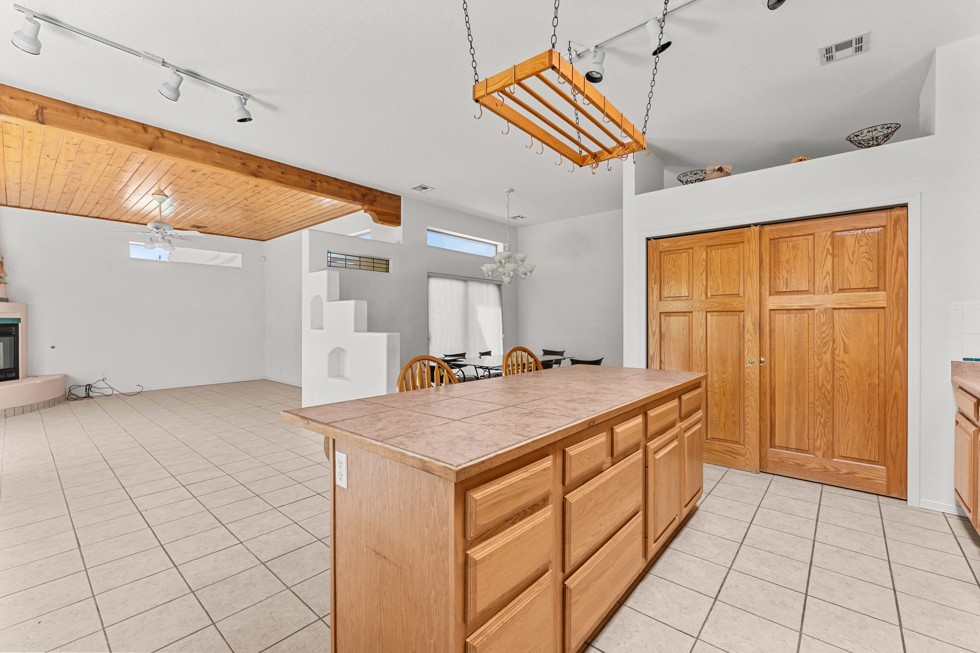 Kitchen island and dining area