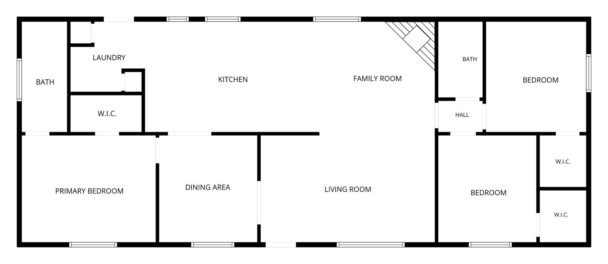 Floor plan of 669 Hummingbird Drive showing three bedrooms, two baths, walk-in closets, living room, dining area, kitchen, and laundry
